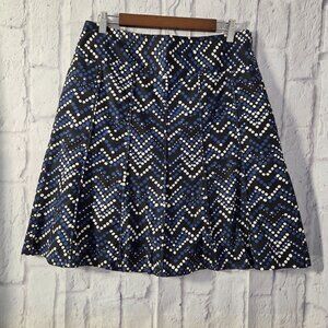 Ann Taylor Size 10 Blue White Dot Chevron Print Pleated A-Line Knee Length Skirt